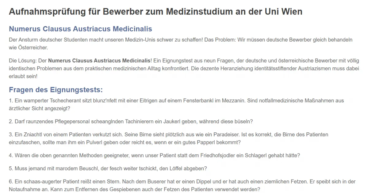 Aufnahmsprüfung für Bewerber zum Medizinstudium an der Uni Wien